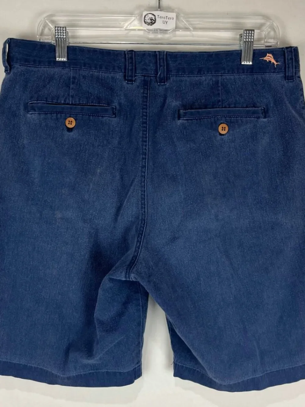 GUC Tommy Bahama Chino Shorts Mens Blue Flat Front Stretch Fine Casual Sz 34